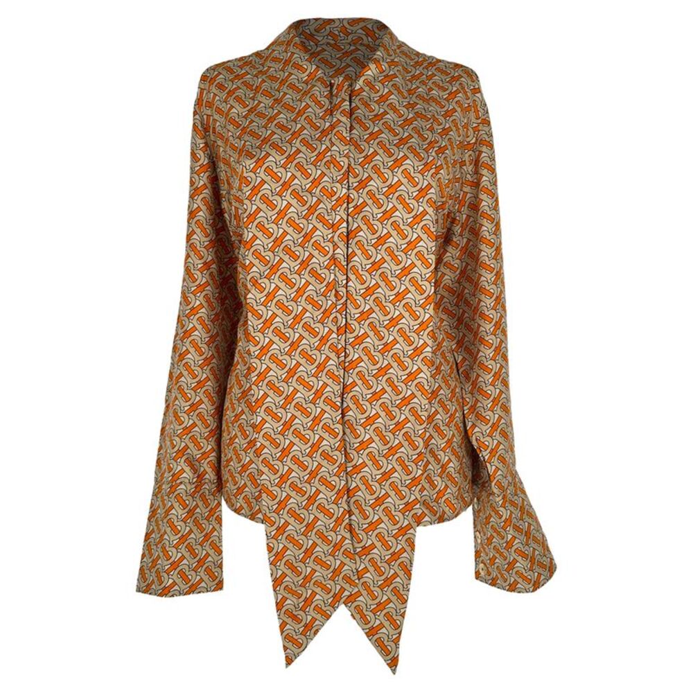 Burberry Monogram Two-Tone Bow Shirt in Multicolor Silk